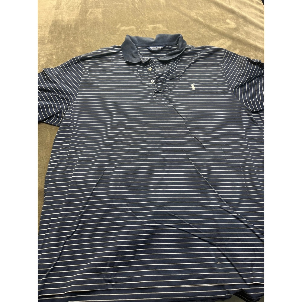 Polo Golf Ralph Lauren Mens XXL Navy Blue White Striped Pima‎ Cotton Polo Shirt